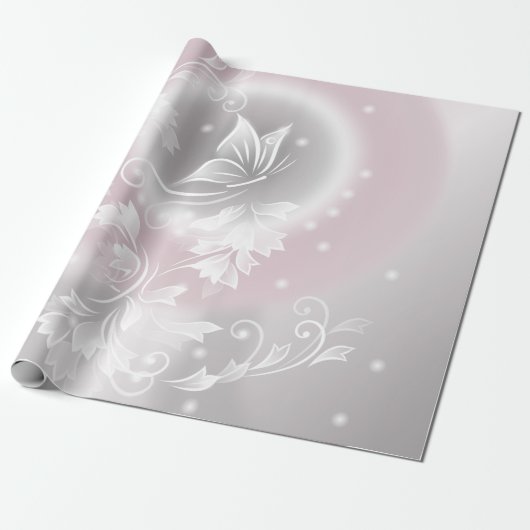 Blush Grau Weiße Blumenfantasie Geschenkpapier (Ungerollt)