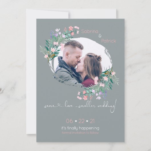 Blush-Gray Bläschen Pinselstriche Save the Date (Vorderseite)
