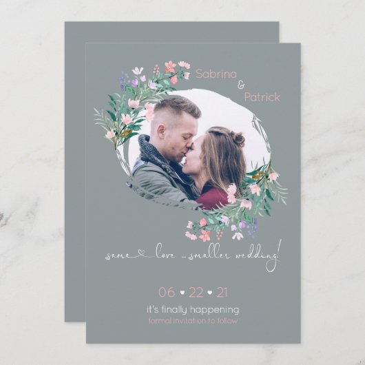 Blush-Gray Bläschen Pinselstriche Save the Date (Vorne/Hinten)