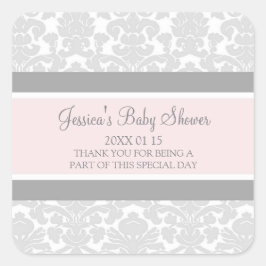 Blush Gray Damask Baby Dusche Pflegeaufkleber Quadratischer Aufkleber