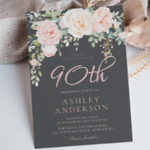 Blush & Gray Elegant Floral 90. Geburtstagsparty