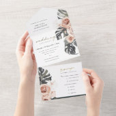 BLUSH GRAY PEACH FLORAL MONSTRERA LEAF WEDD ALL IN ONE EINLADUNG (Abreißen)