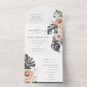 BLUSH GRAY PEACH FLORAL MONSTRERA LEAF WEDD ALL IN ONE EINLADUNG (Innen Boden)