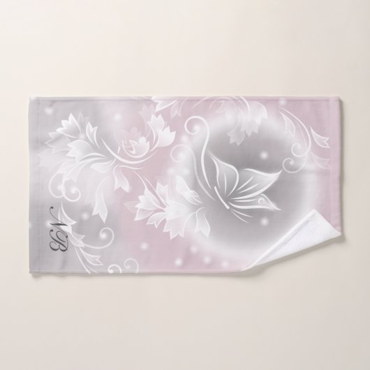 Blush Gray White Floral Fantasy Initialen Badhandtuch Set (Handtuch)