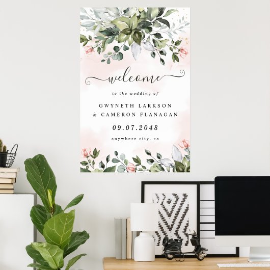 Blush Green Dusty Blue Wedding Welcome Sign XL Poster (Heimbüro)