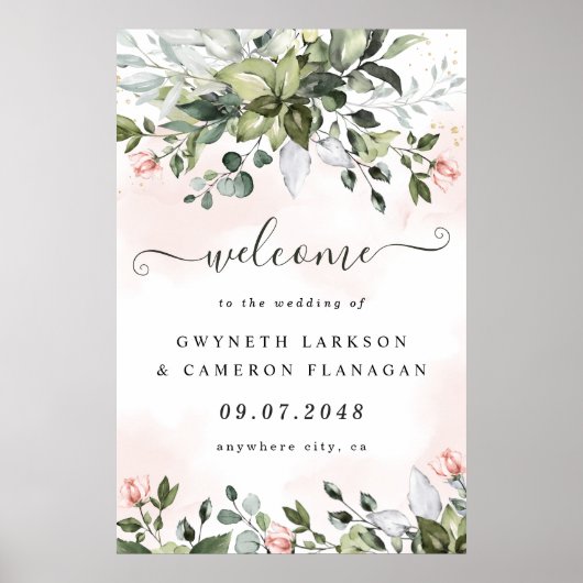 Blush Green Dusty Blue Wedding Welcome Sign XL Poster (Vorne)