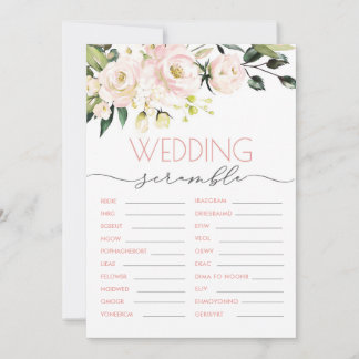 Blush Green Floral Wedding Word Scramble Game Einladung