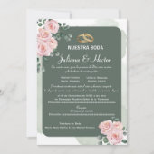 Blush Green Florals Wedding Einladung (Vorderseite)