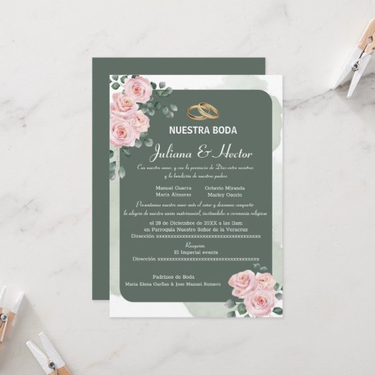 Blush Green Florals Wedding Einladung (Vorderseite/Rückseite Beispiel)