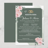 Blush Green Florals Wedding Einladung (Vorne/Hinten)