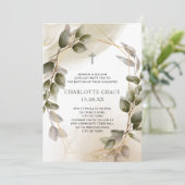 Blush Green & Gold Frame Botanische Taufe Einladung (Stehend Vorderseite)