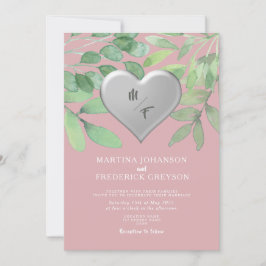 Blush Green Monogram Heart Wedite Einladung