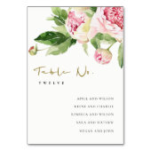 Blush Green Peony Floral Wedding Chart Tischnummer (Rückseite)