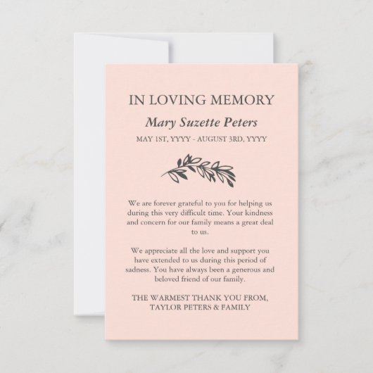 Blush Greenery Beileid mit Foto Vielen Dank Dankeskarte (Vorderseite)