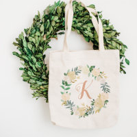 Blush Greenery Floral Wreath Bridesmaid Initial