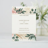 Blush Greenery Save The Date Karte (Stehend Vorderseite)