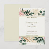 Blush Greenery Save The Date Karte (Vorne/Hinten)