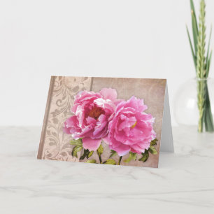 Blush greeting card, pink peonies flowers karte