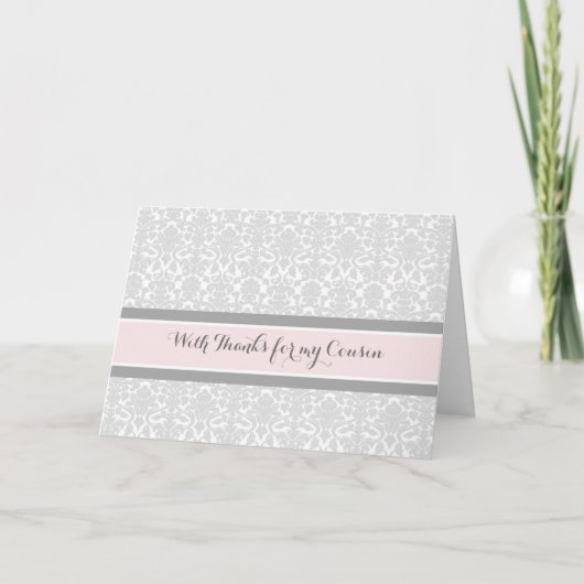 Blush Grey Damask Thank You Maid of Honor Cousin Dankeskarte (Vorderseite)