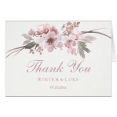 Blush & Grey Floral Wedding Danke Karte (Vorderseite (Horizontal))