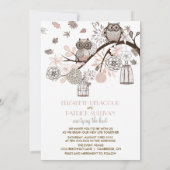 Blush & Grey Retro Owls Winter Wedding Einladung (Rückseite)