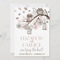 Blush & Grey Retro Owls Winter Wedding Einladung