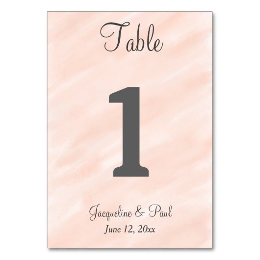 Blush Grey Watercolor Wedding Table No. Cards Tischnummer (Vorderseite)