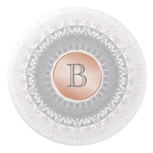 Blush Grey White Rose Gold Mandala Monogram Keramikknauf (Vorderseite)