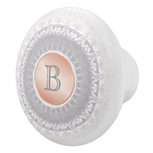 Blush Grey White Rose Gold Mandala Monogram Keramikknauf (Rechts)