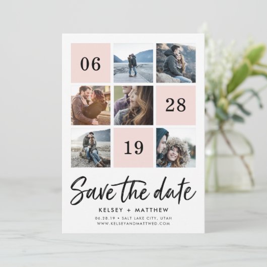 Blush Grid Collage | FOTO SAVE THE DATE (Stehend Vorderseite)