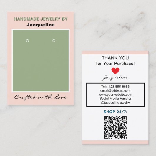 Blush-Grün-Schmuck-Ohrringe-Website-QR-Code Visitenkarte (Vorne/Hinten)