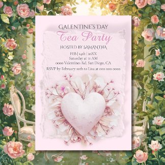 Blush Heart Galentine Tea Party Soft Romance Charm Einladung