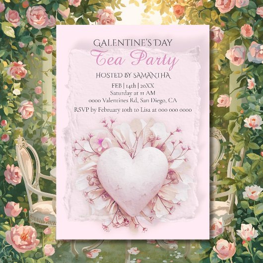 Blush Heart Galentine Tea Party Soft Romance Charm Einladung