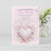 Blush Heart Galentine Tea Party Soft Romance Charm Einladung (Stehend Vorderseite)