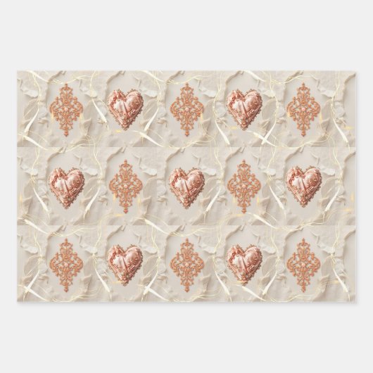 Blush Heirloom Heart Pattern Loving Keepsake Wrap Geschenkpapier Set (Vorderseite 2)