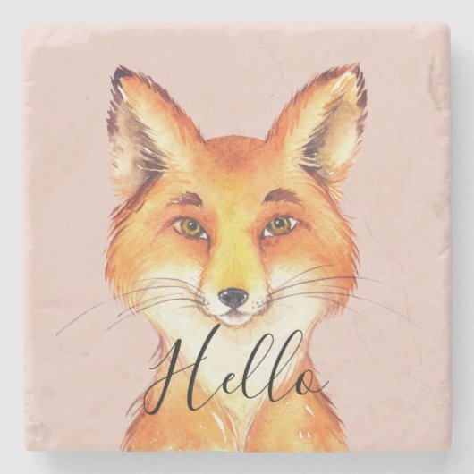 Blush Hello Fox Steinuntersetzer (Vorderseite)