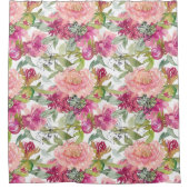 Blush Hellrosa Blumenmatte Grüne Blätter Weiß Duschvorhang (Vorderseite)