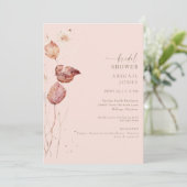 Blush Herbst Gold Text Bridal Dusche Einladung (Stehend Vorderseite)