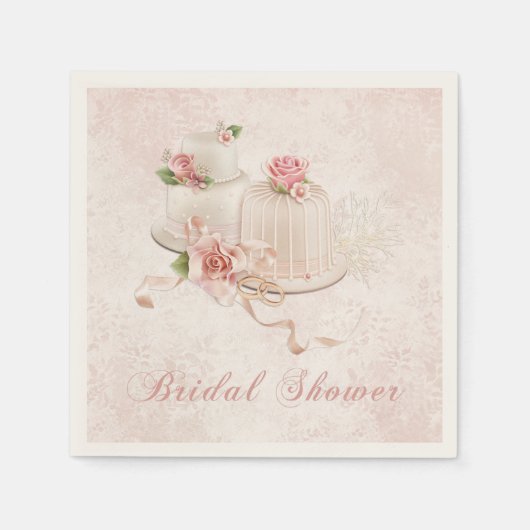Blush Hochzeitstorten mit Rose, Brautparty Serviette (Vorderseite)