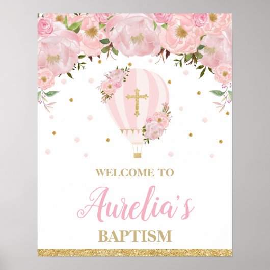 Blush Hot Air Ballon Christening Taufe Willkommen Poster (Vorne)
