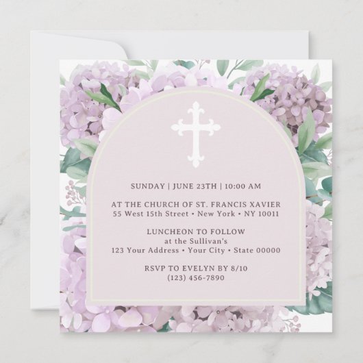 Blush Hydrangea Arch Taufe Einladung (Rückseite)