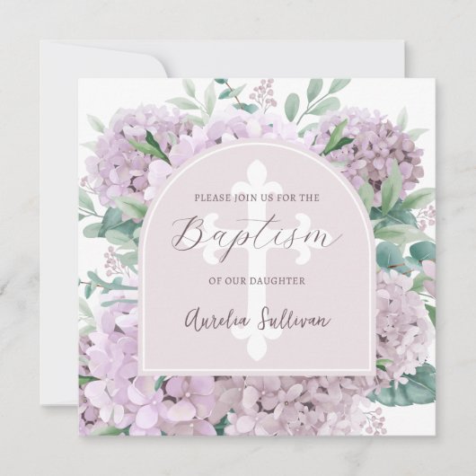 Blush Hydrangea Arch Taufe Einladung (Vorderseite)
