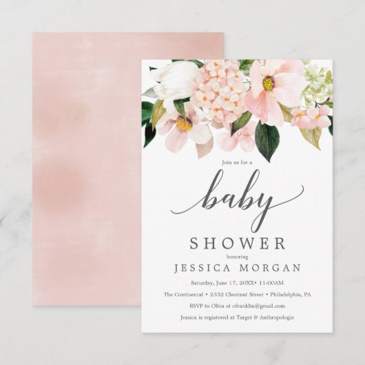Blush Hydrangea Babydusche Einladungskarte Einladung (Vorne/Hinten)