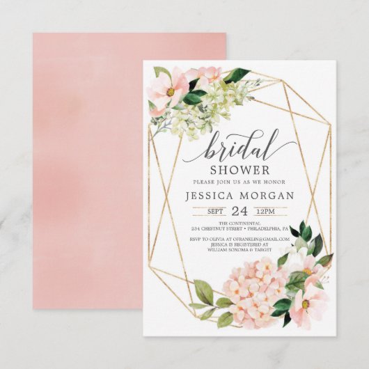 Blush Hydrangea Bridal Dusche Einladungen (Vorne/Hinten)