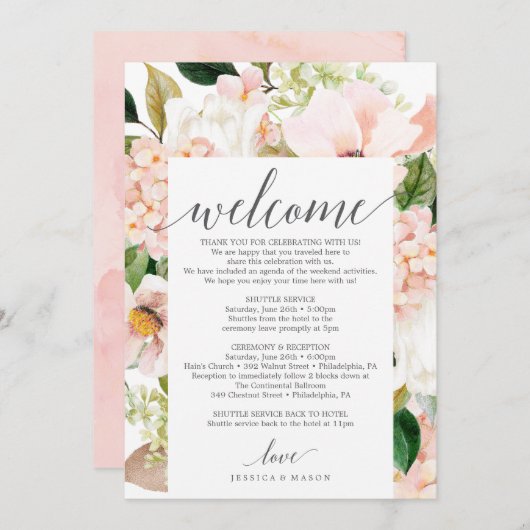 Blush Hydrangea Hochzeit Begrüßungsschreiben Programm (Vorne/Hinten)