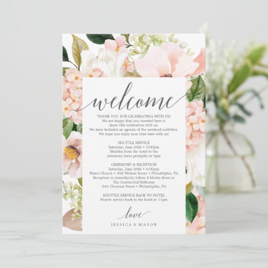 Blush Hydrangea Hochzeit Begrüßungsschreiben Programm (Stehend Vorderseite)