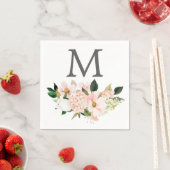 Blush Hydrangea Monogram Wedding Cocktail Napkin Serviette (Beispiel)