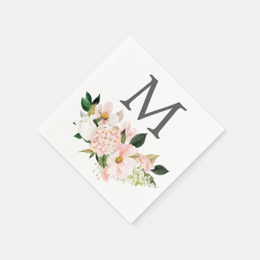 Blush Hydrangea Monogram Wedding Cocktail Napkin Serviette (Ecke)