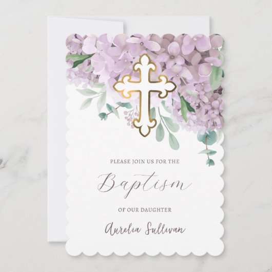 Blush Hydrangea Taufe Einladung (Vorderseite)