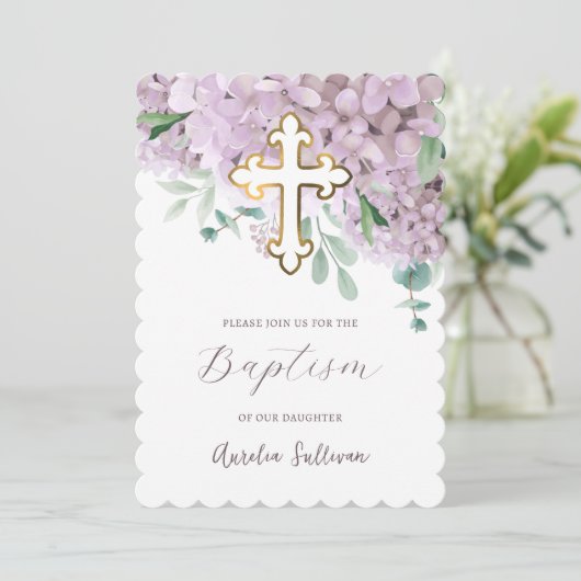 Blush Hydrangea Taufe Einladung (Stehend Vorderseite)